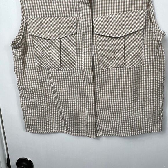 Sim & Sam Brown Gingham Sleeveless Button-Up Tank – Cotton, Size Small, NWOT - Picture 4 of 8